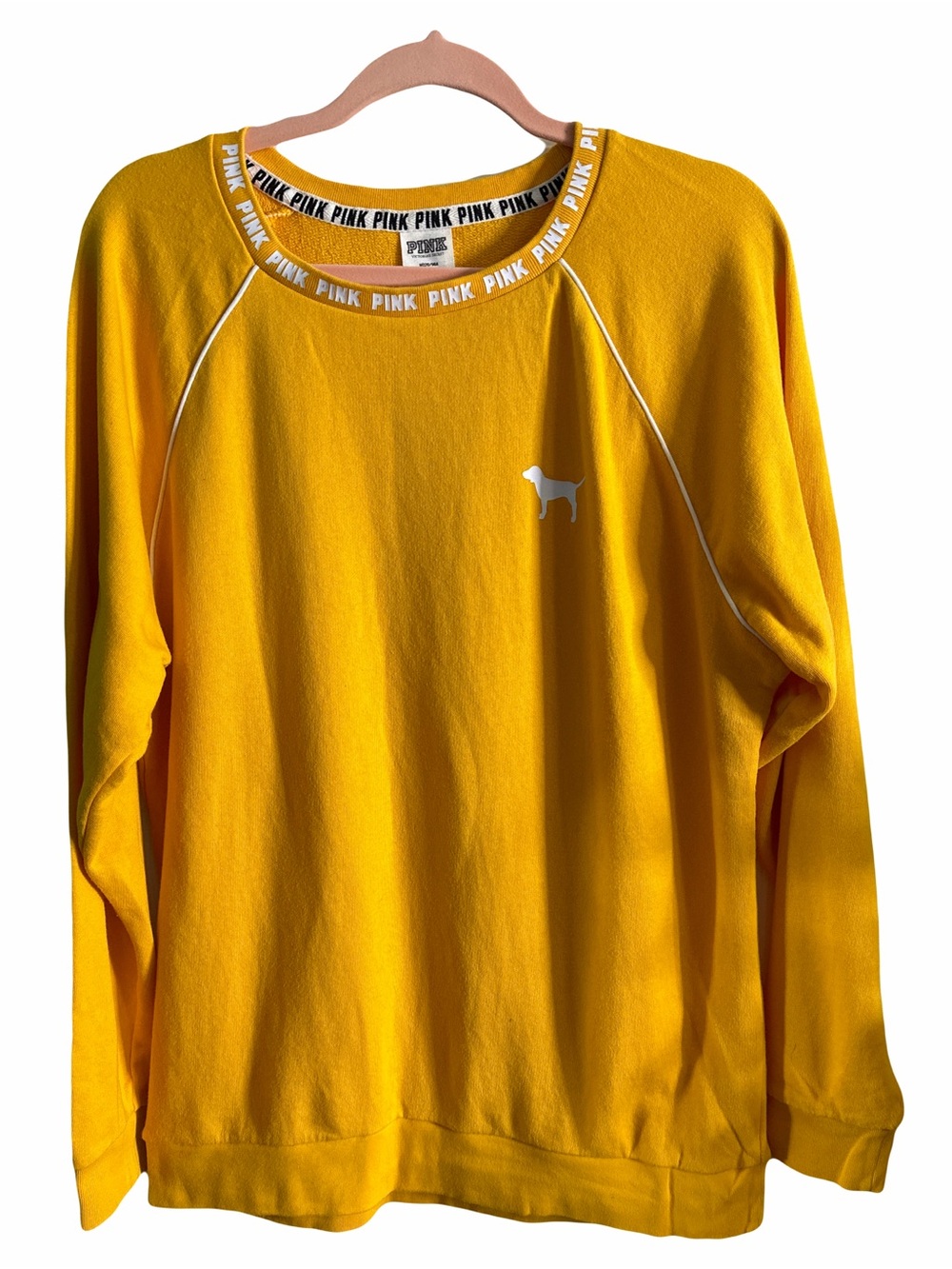 Victoria's Secret PINK Yellow Crewneck with White Logo Trim
